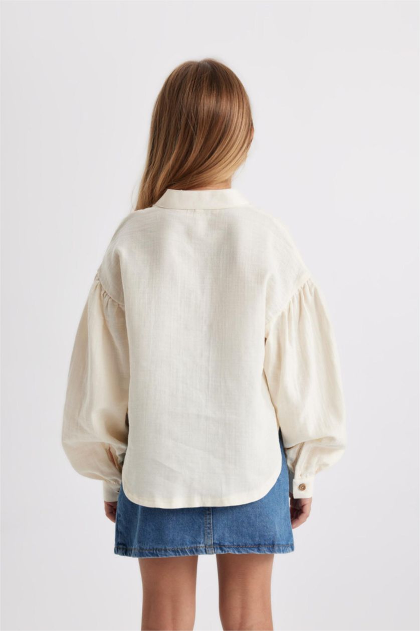 Девочки и подростки Бежевый Рубашка свободного кроя с длинным рукавом для девочек