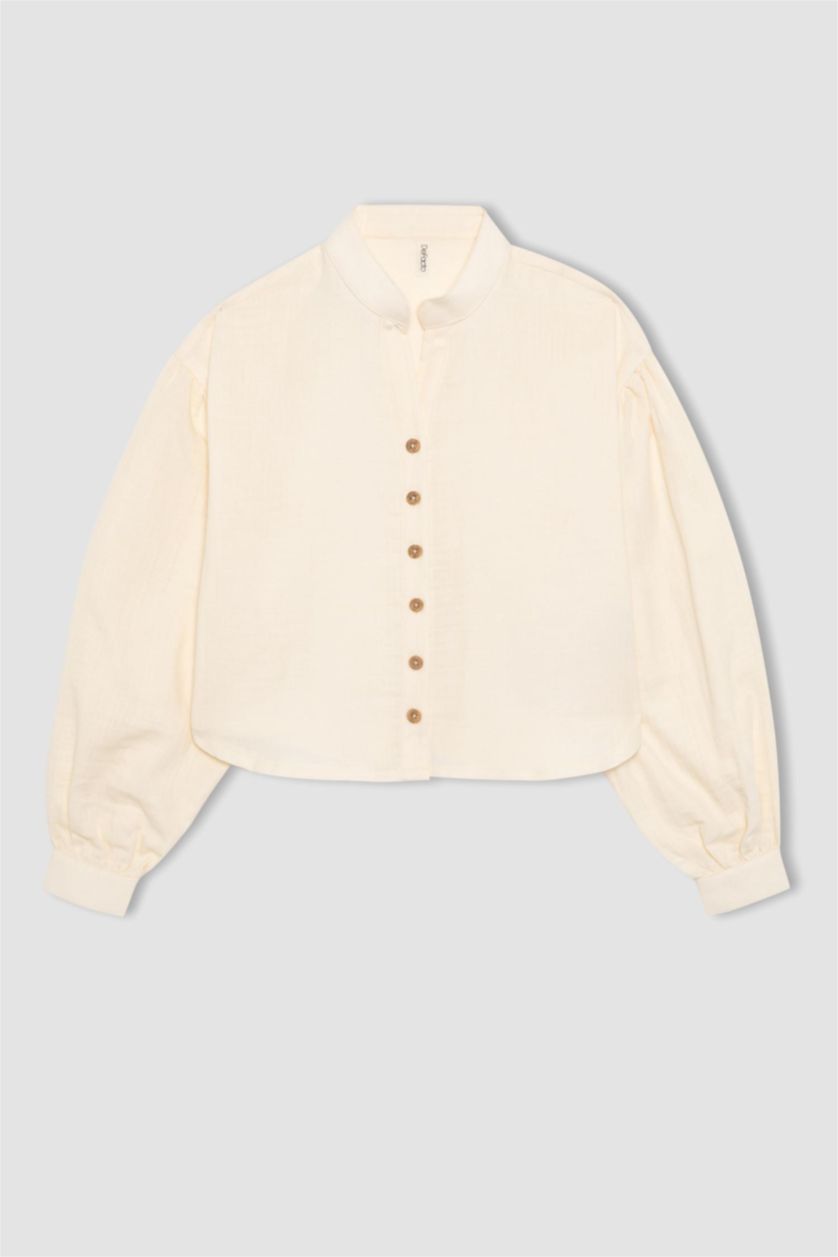 Девочки и подростки Бежевый Рубашка свободного кроя с длинным рукавом для девочек