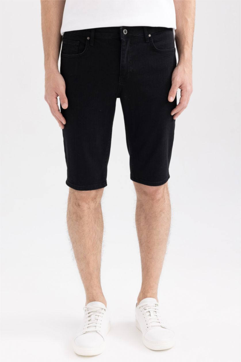 MAN Black Regular Fit Jeans Bermuda Shorts