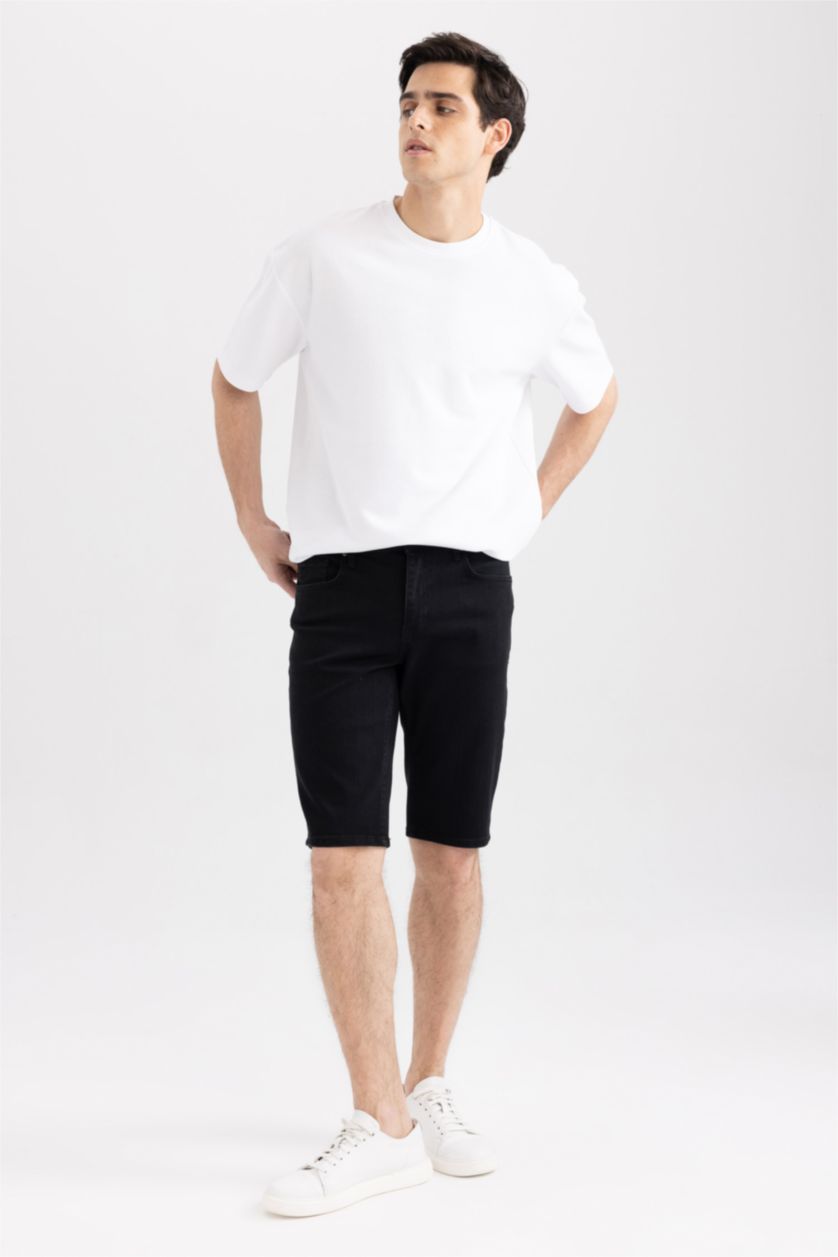 MAN Black Regular Fit Jeans Bermuda Shorts