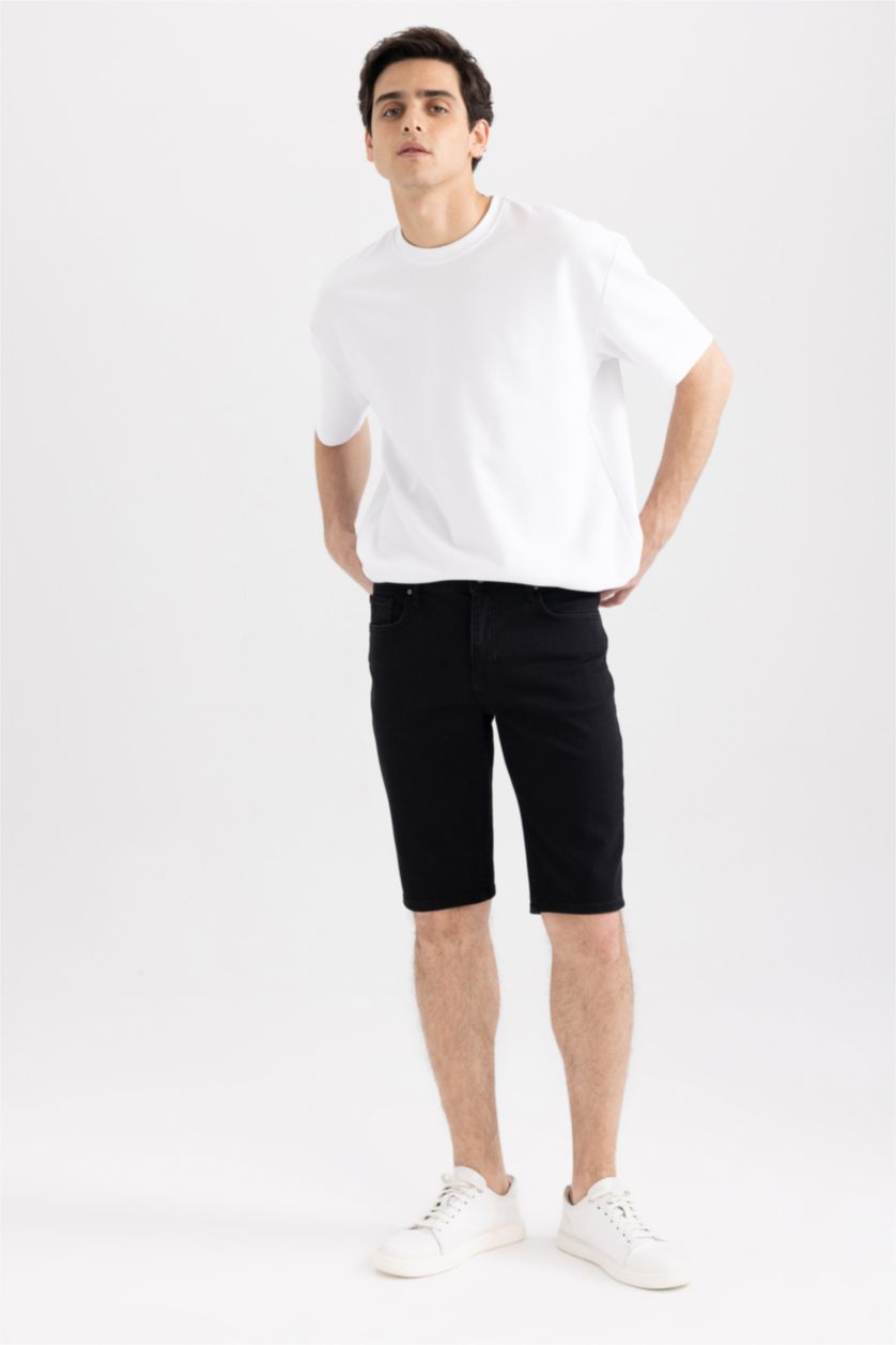 MAN Black Regular Fit Jeans Bermuda Shorts