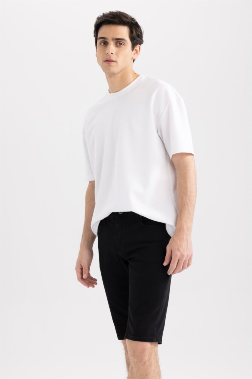 MAN Black Regular Fit Jeans Bermuda Shorts