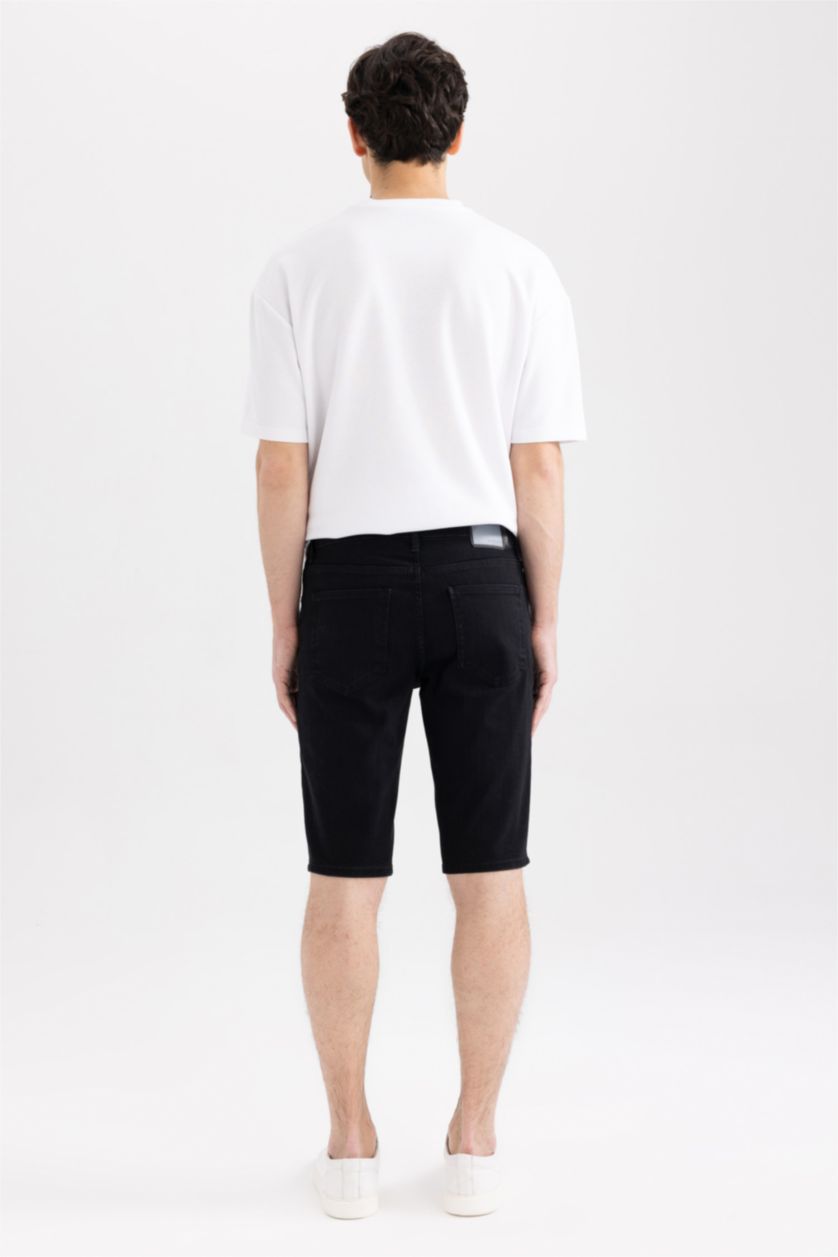 MAN Black Regular Fit Jeans Bermuda Shorts