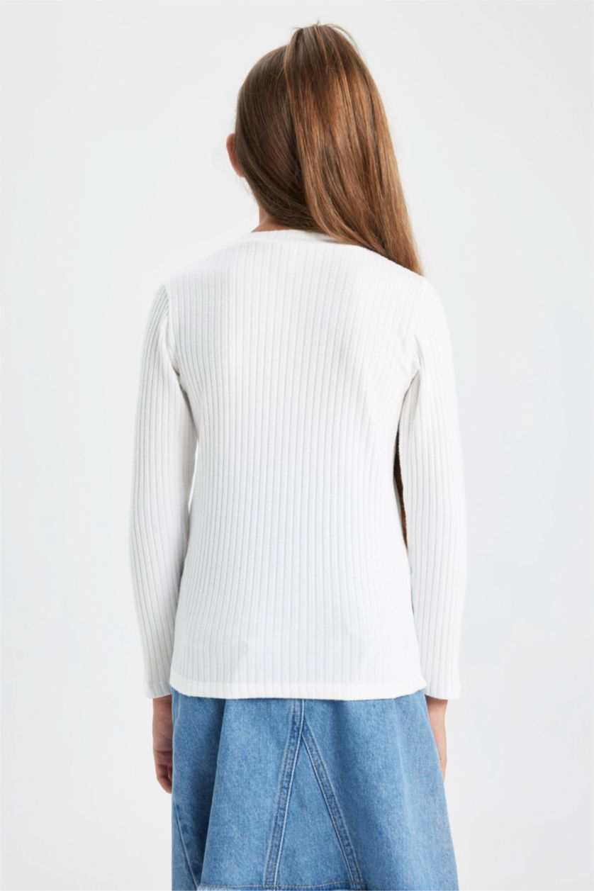 GIRLS & TEENS Ecru Girl Slim Fit Ribbed Long Sleeve T-Shirt