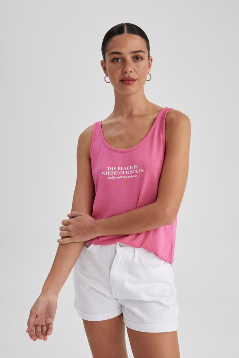 FEMME Rose Débardeur Coupe Régulière Imprimé Col Rond