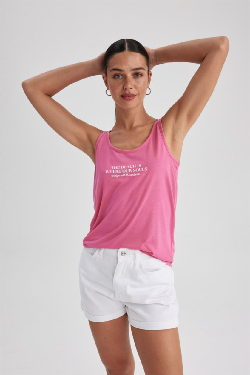 FEMME Rose Débardeur Coupe Régulière Imprimé Col Rond