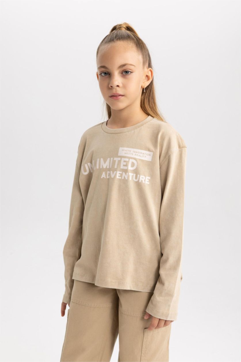 GIRLS & TEENS Beige Girl Relax Fit Combed Cotton T-Shirt