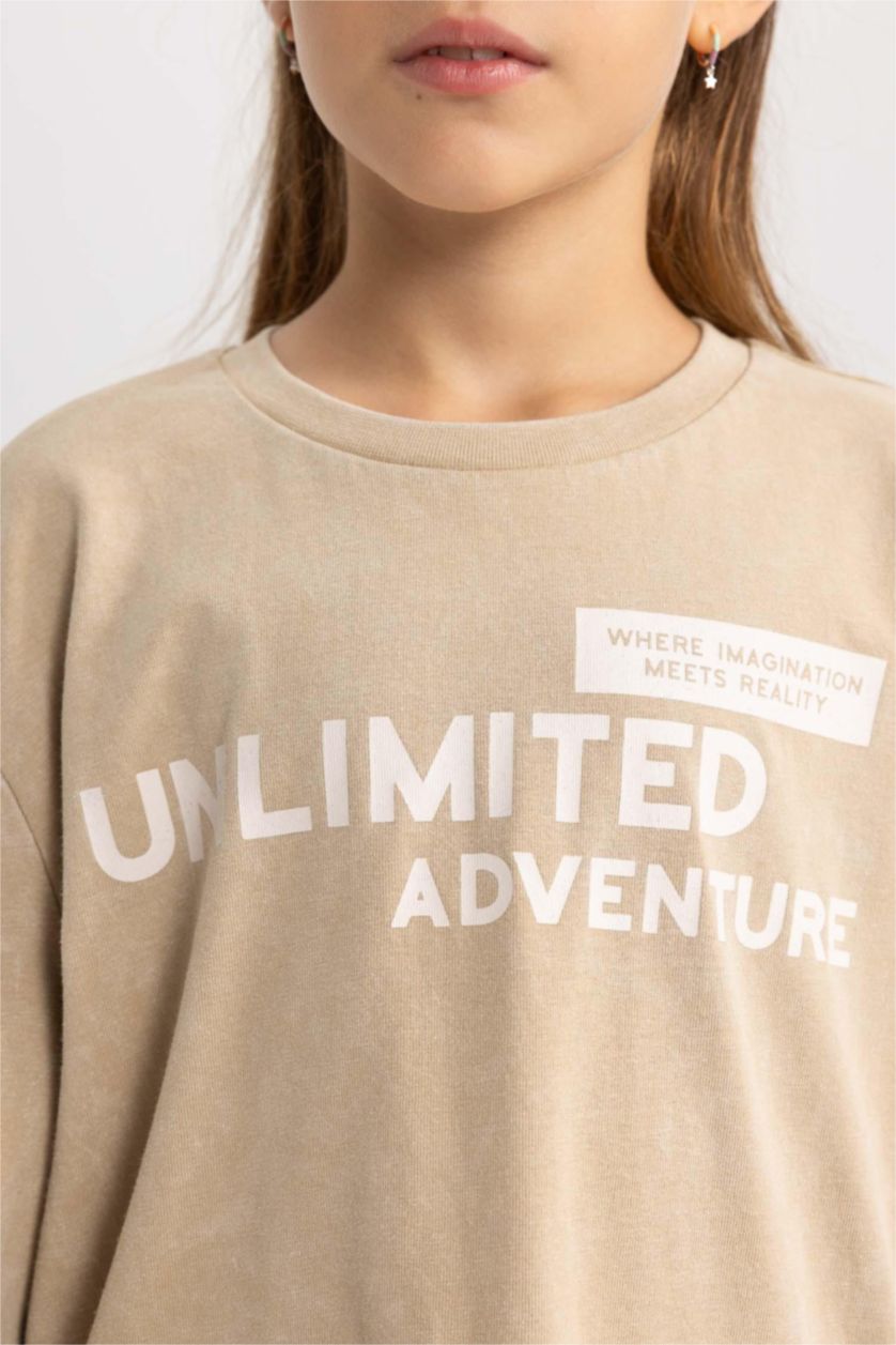 GIRLS & TEENS Beige Girl Relax Fit Combed Cotton T-Shirt