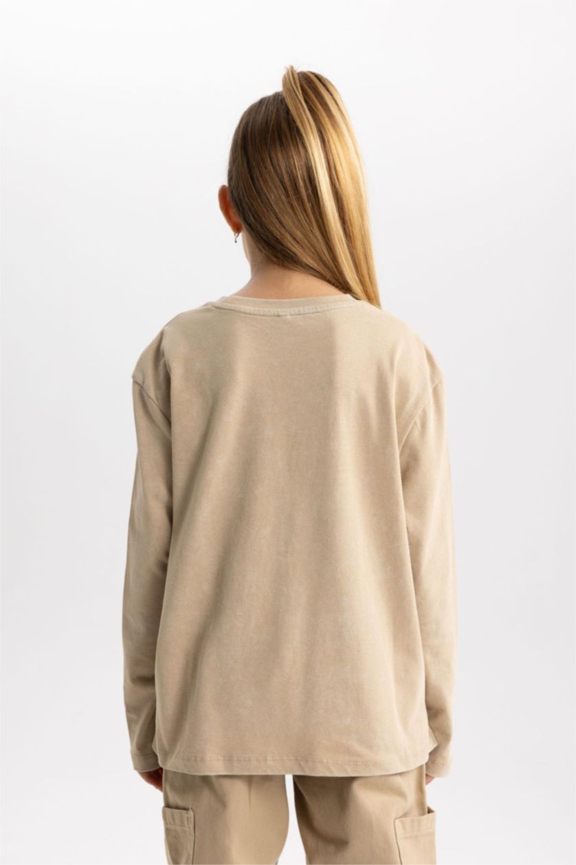 GIRLS & TEENS Beige Girl Relax Fit Combed Cotton T-Shirt