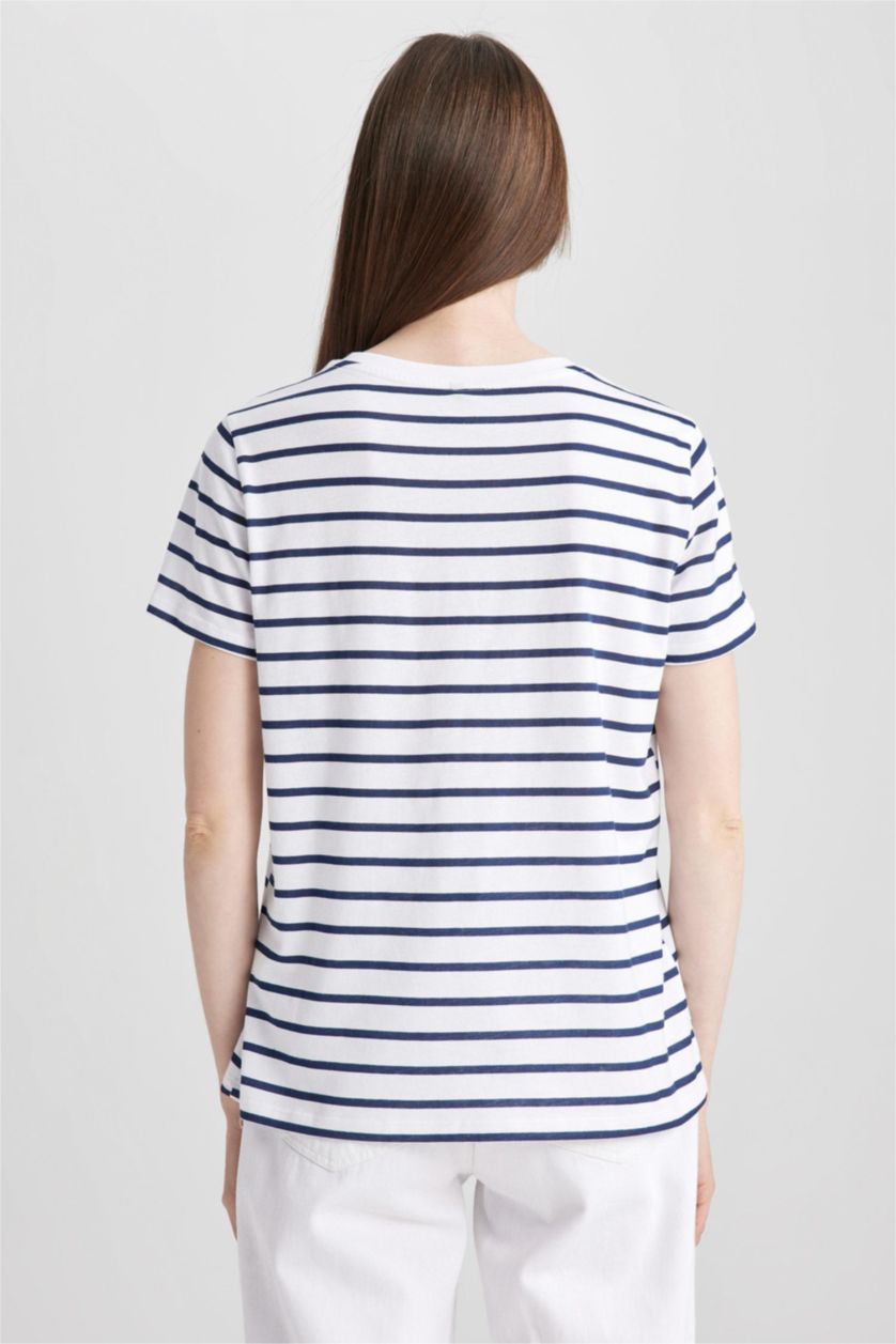 WOMAN NAVY Regular Fit Crew Neck Slogan Printed Short Sleeve T-Shirt