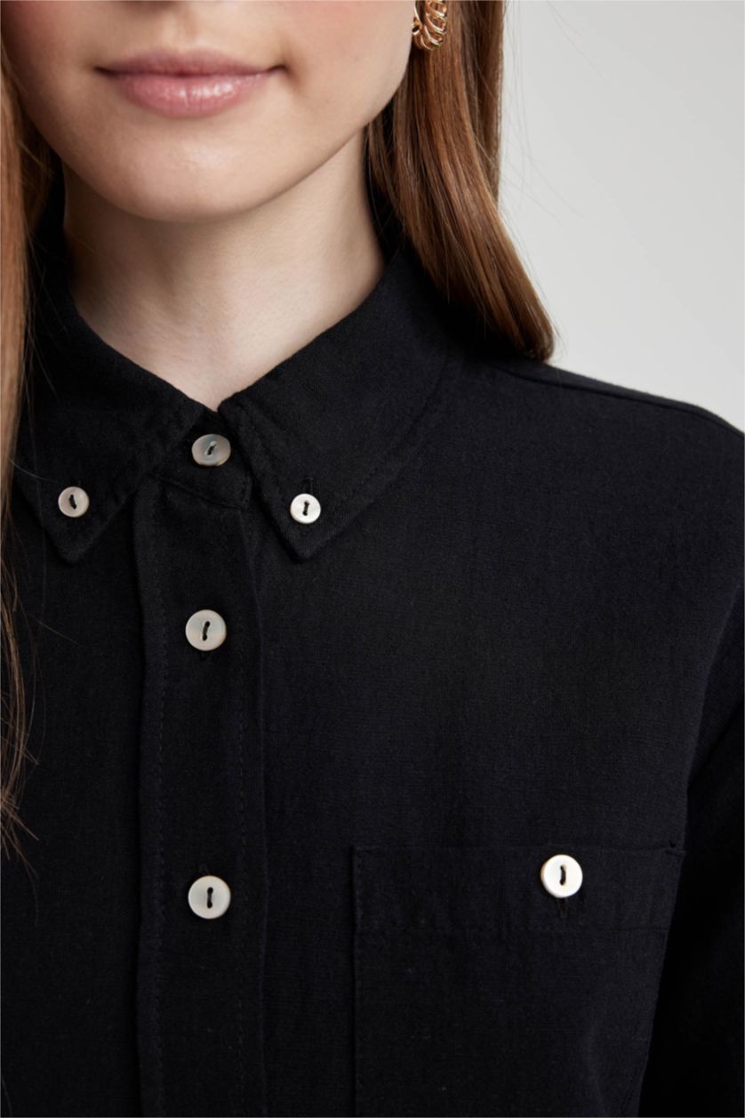 FEMME Noir Tunique À Manches Longues Lin Mélangé Coupe décontractée