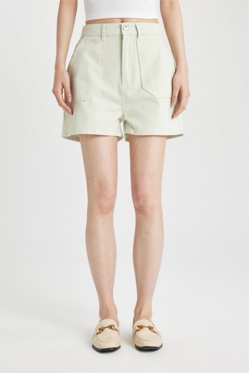 WOMAN Light Mint Gabardine High Waist Double Hem Shorts
