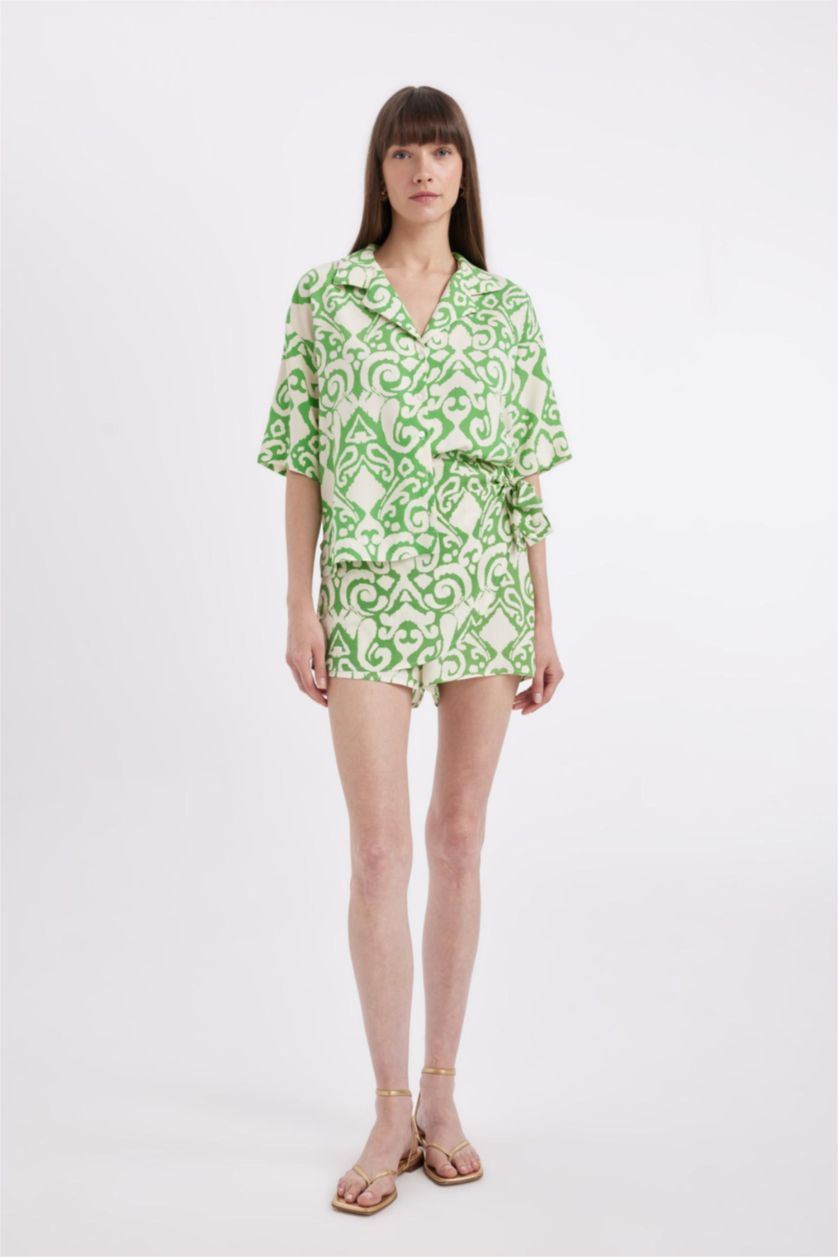 FEMME Vert Short taille haute à jambes larges en viscose