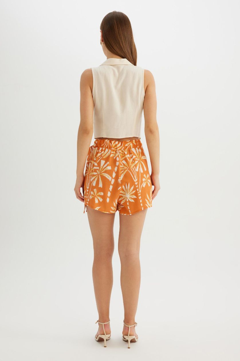 نساء برتقالي شورت فيسكوز برجل واسع وخصر عالي