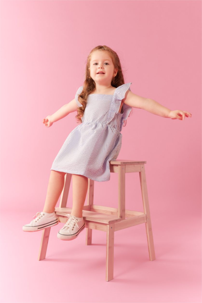 BABY GIRL White Regular Fit Striped Sleeveless Woven Dress