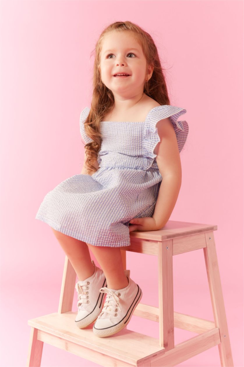 BABY GIRL White Regular Fit Striped Sleeveless Woven Dress