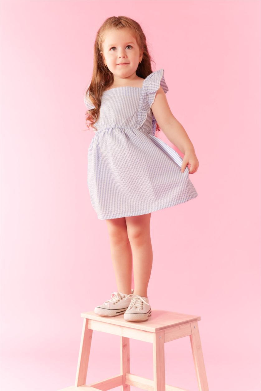 BABY GIRL White Regular Fit Striped Sleeveless Woven Dress