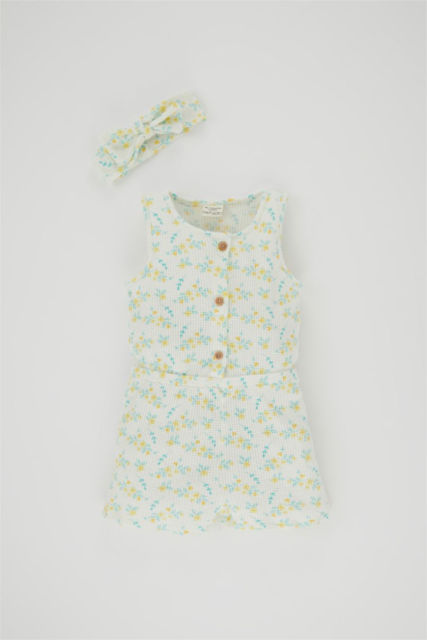 BÉBÉ FILLE Écru Lot De 2 Barboteuses Gaufrées À Fleurs Pour Bébé Fille