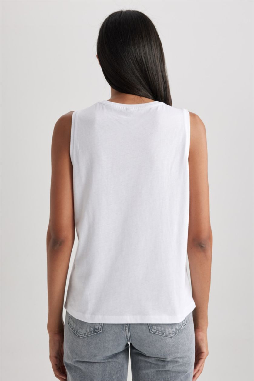 نساء أبيض كروب توب قطن قصة عادية برقبة مستديرة