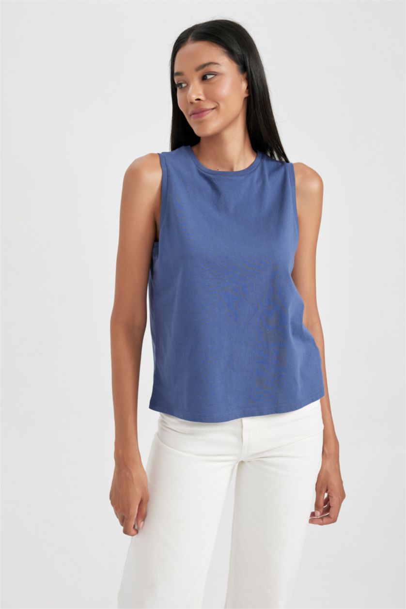 FEMME Indigo Débardeur Coupe Régulière Basique Col rond