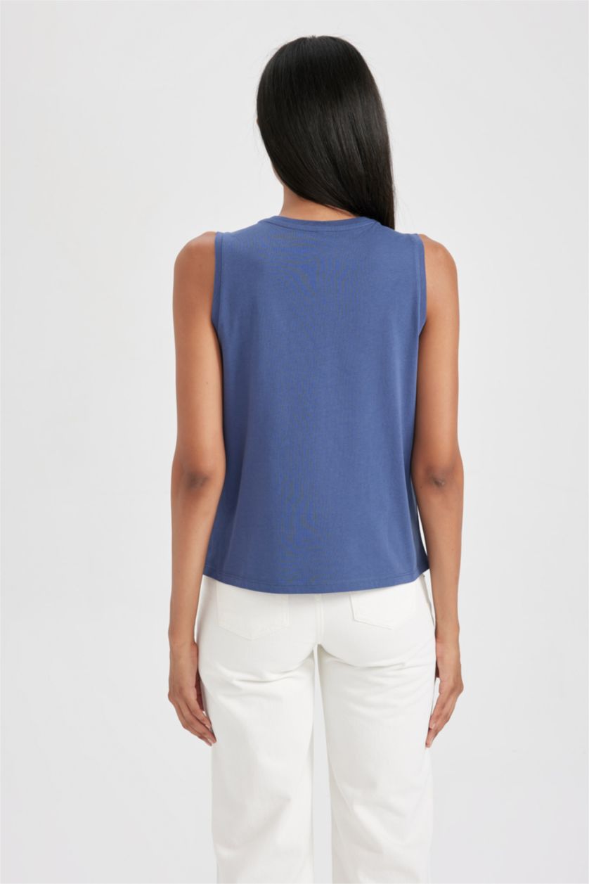 FEMME Indigo Débardeur Coupe Régulière Basique Col rond