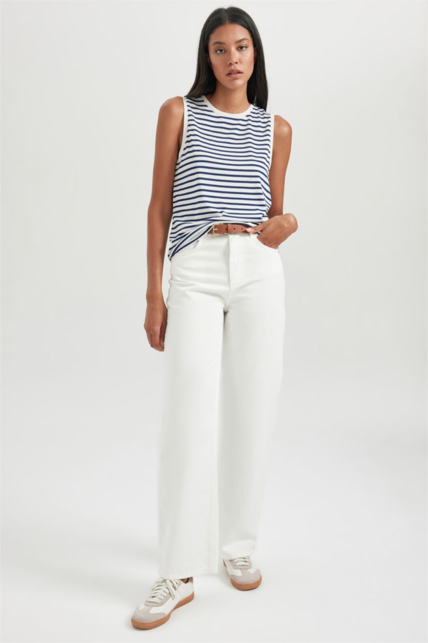 Kadın Lacivert Regular Fıt Basıc Düz Bisiklet Yaka Atlet