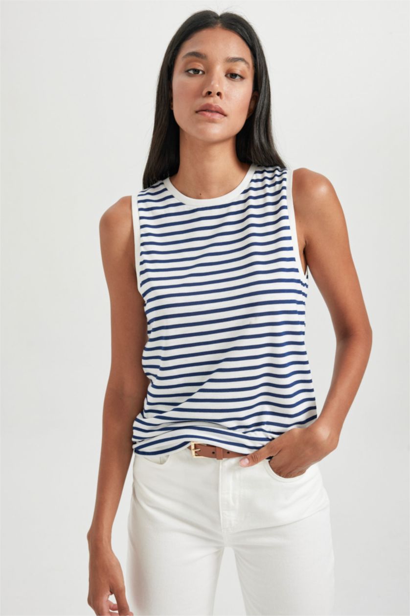 Kadın Lacivert Regular Fıt Basıc Düz Bisiklet Yaka Atlet