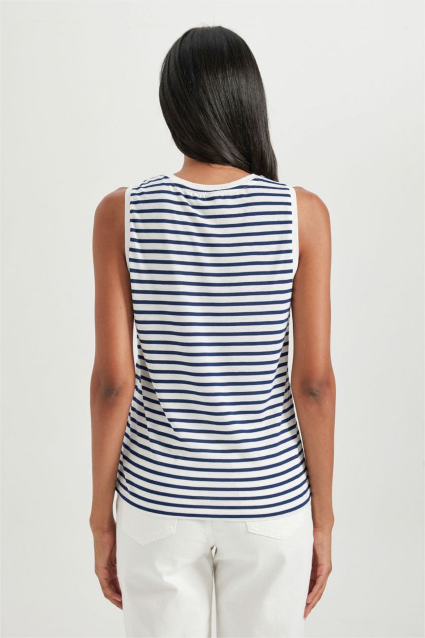 Kadın Lacivert Regular Fıt Basıc Düz Bisiklet Yaka Atlet