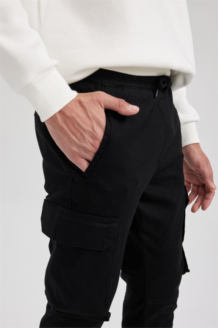 HOMME Noir Pantalon Cargo Coupe Slim