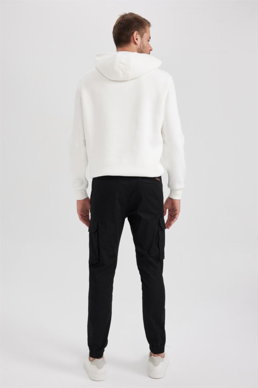 HOMME Noir Pantalon Cargo Coupe Slim