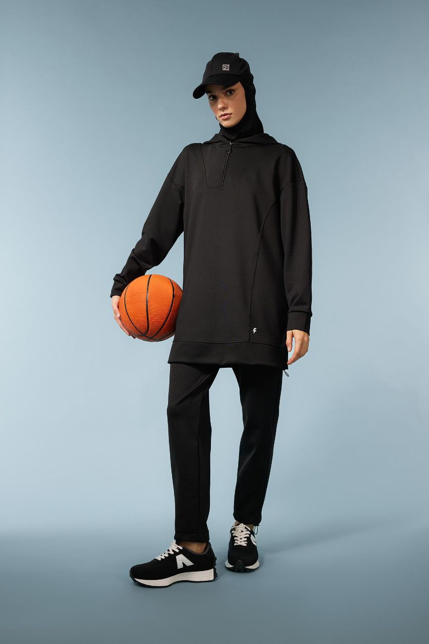 نساء أسود بنطلون بجامة رياضي قماش سكوبا قصة عادية بجيب من DeFactoFit