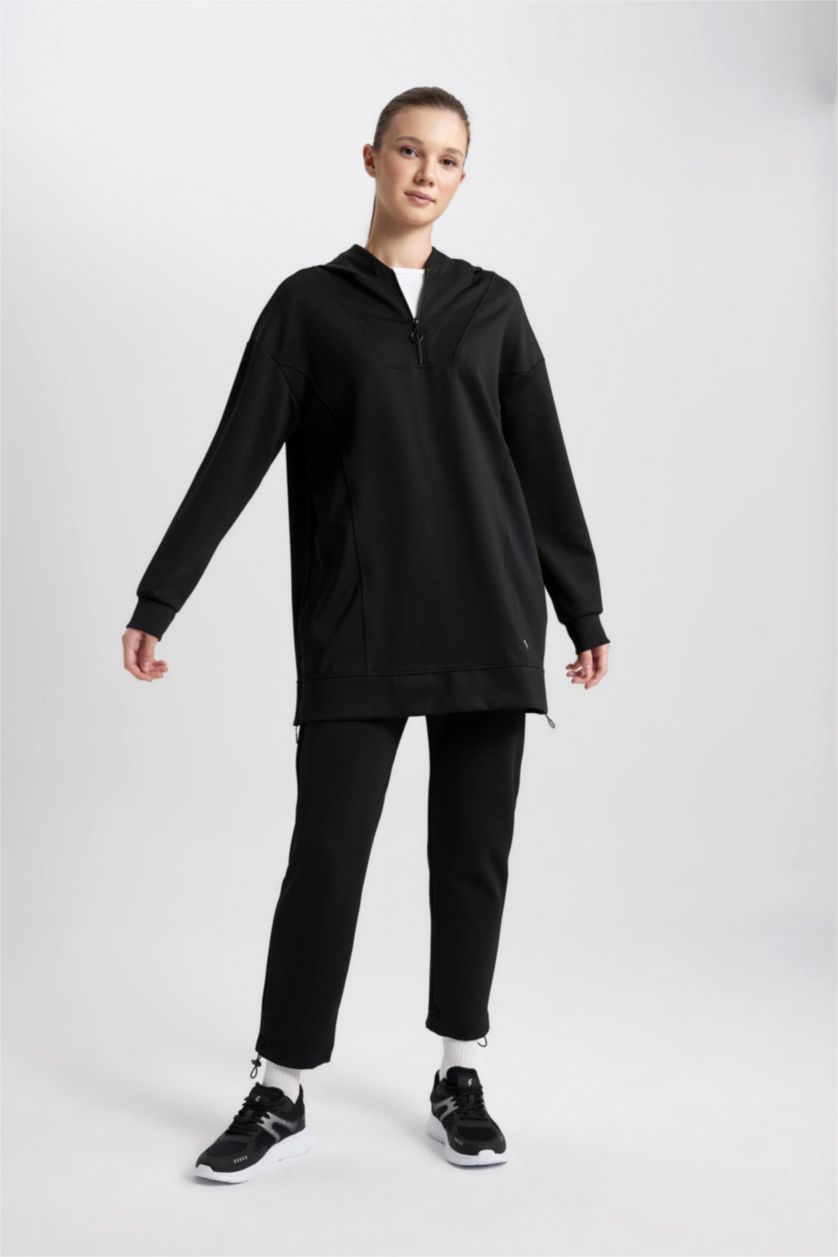 نساء أسود بنطلون بجامة رياضي قماش سكوبا قصة عادية بجيب من DeFactoFit