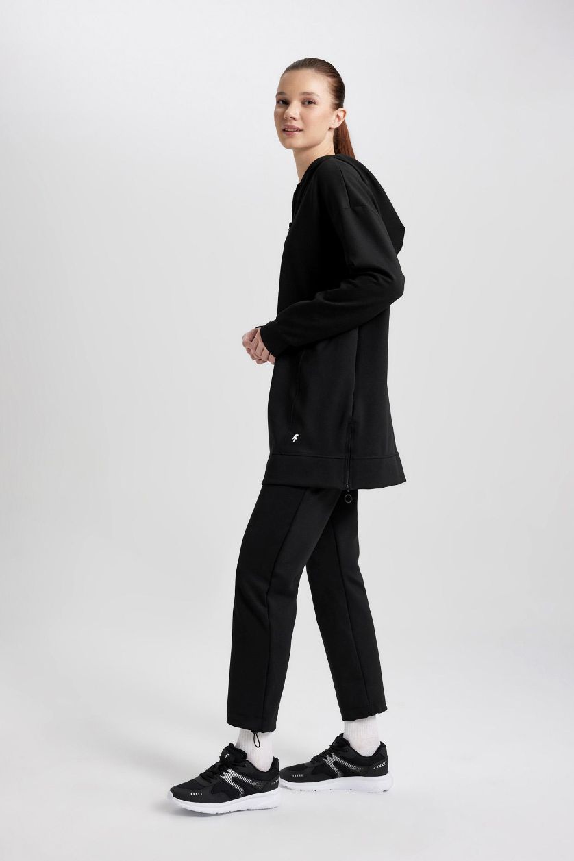 نساء أسود بنطلون بجامة رياضي قماش سكوبا قصة عادية بجيب من DeFactoFit