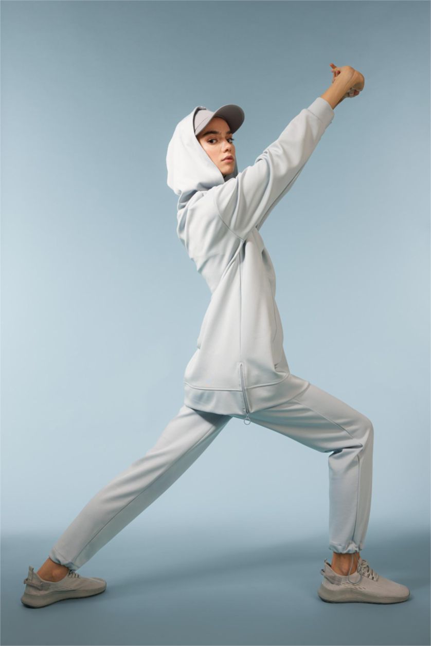 WOMAN Light Grey DeFactoFit Standard Fit Short Leg Skuba Diving Fabric Sweatpants