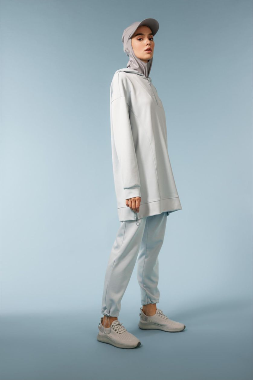 WOMAN Light Grey DeFactoFit Standard Fit Short Leg Skuba Diving Fabric Sweatpants