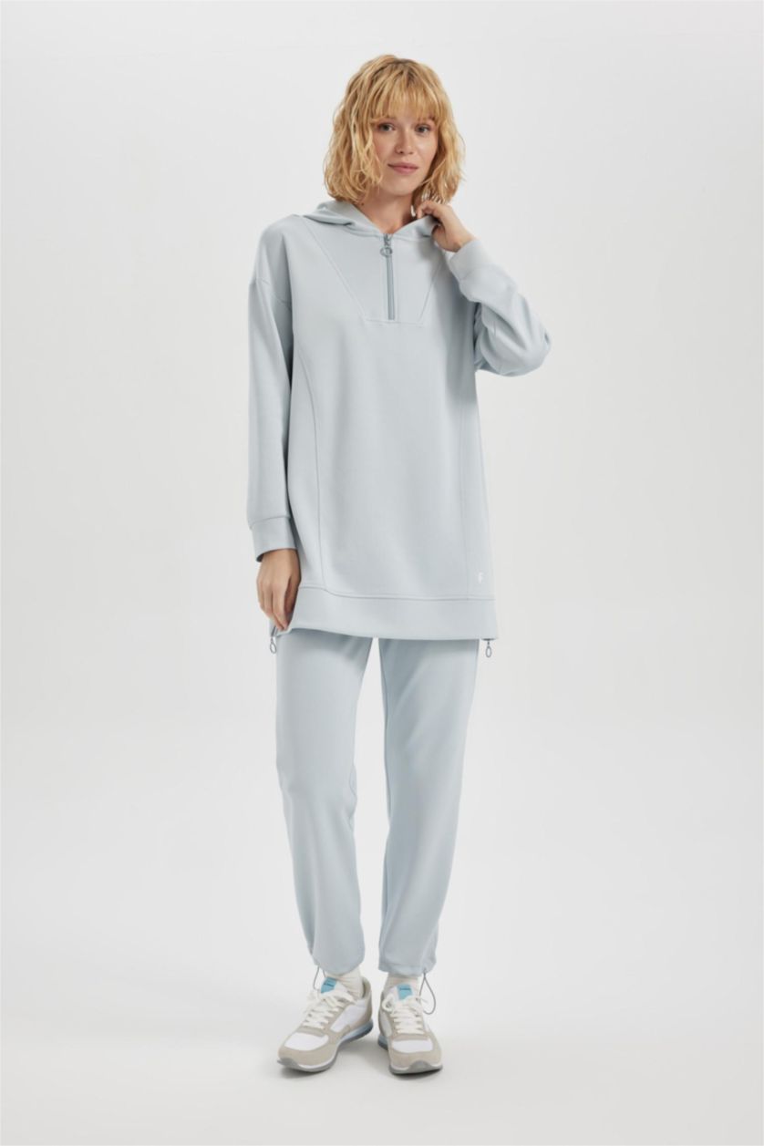 WOMAN Light Grey DeFactoFit Standard Fit Short Leg Skuba Diving Fabric Sweatpants