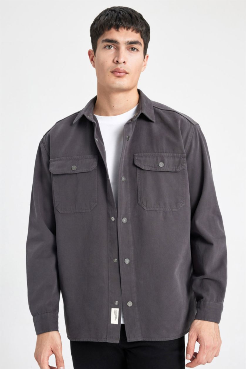 Man Anthracite Relax Fit Long Sleeve Overshirt