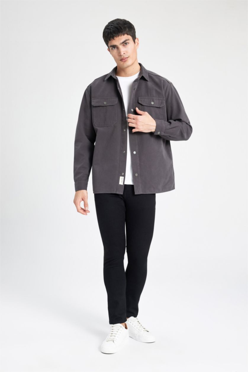 Man Anthracite Relax Fit Long Sleeve Overshirt