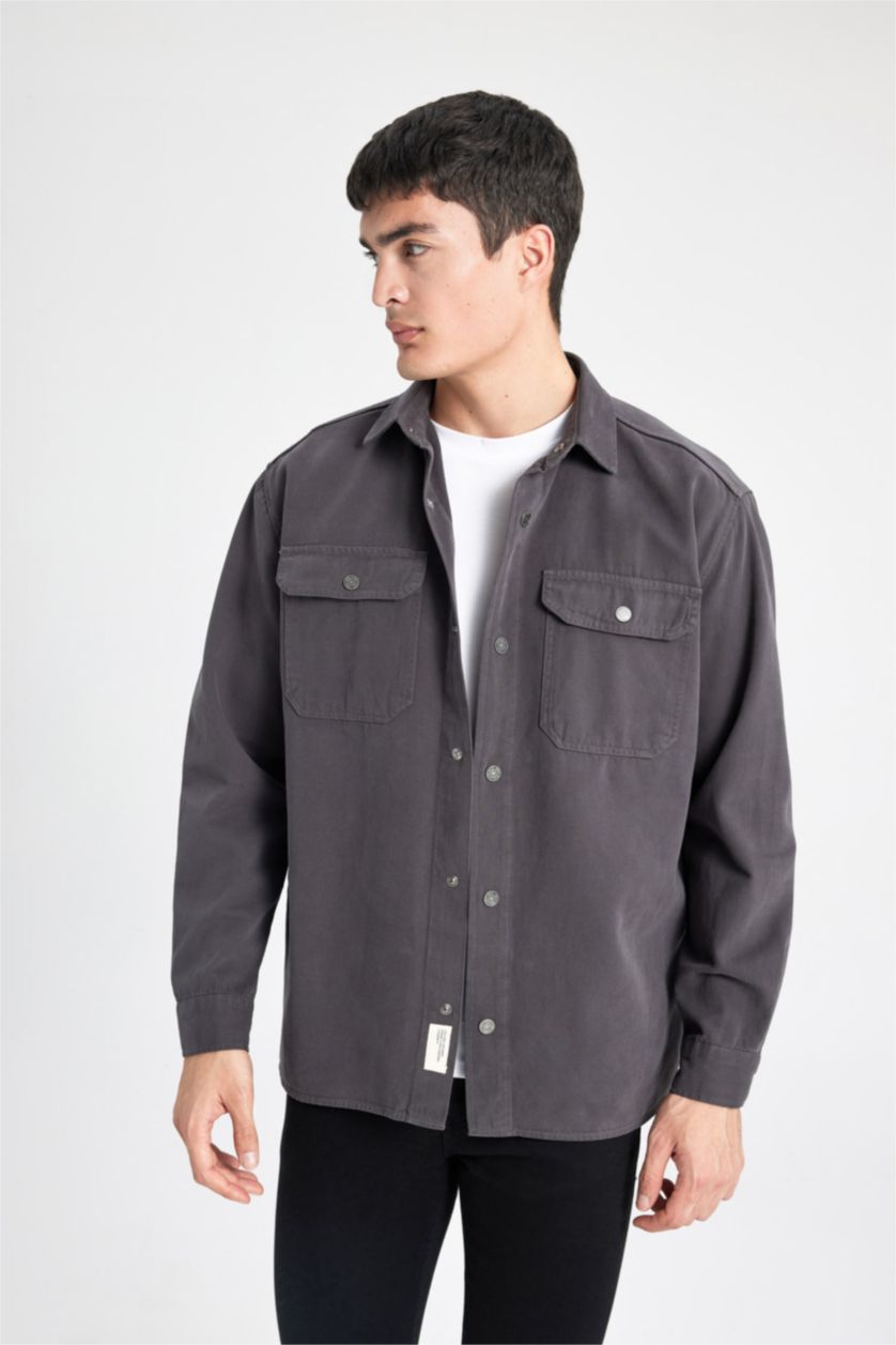 Man Anthracite Relax Fit Long Sleeve Overshirt