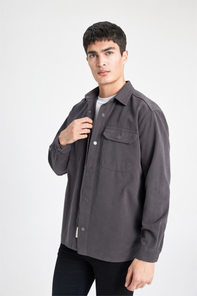 Man Anthracite Relax Fit Long Sleeve Overshirt