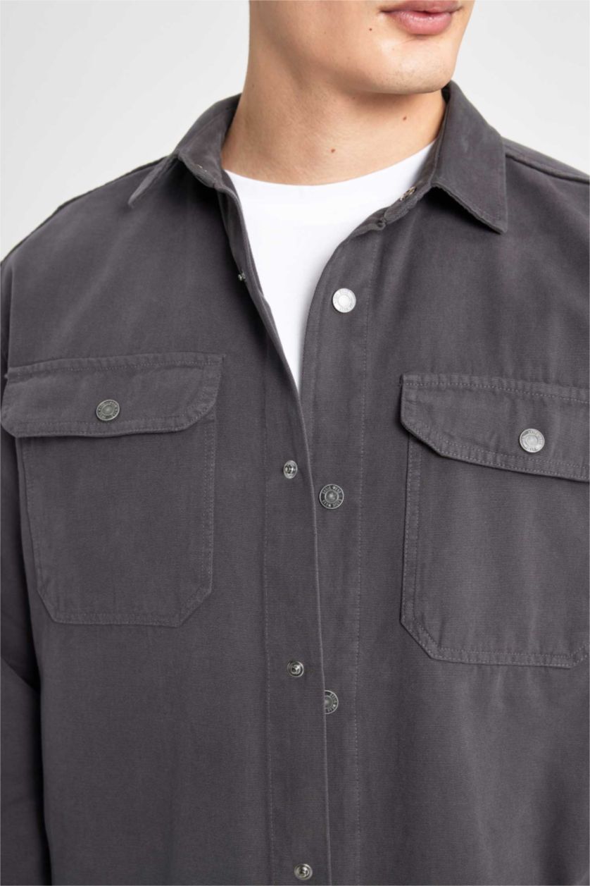 Man Anthracite Relax Fit Long Sleeve Overshirt