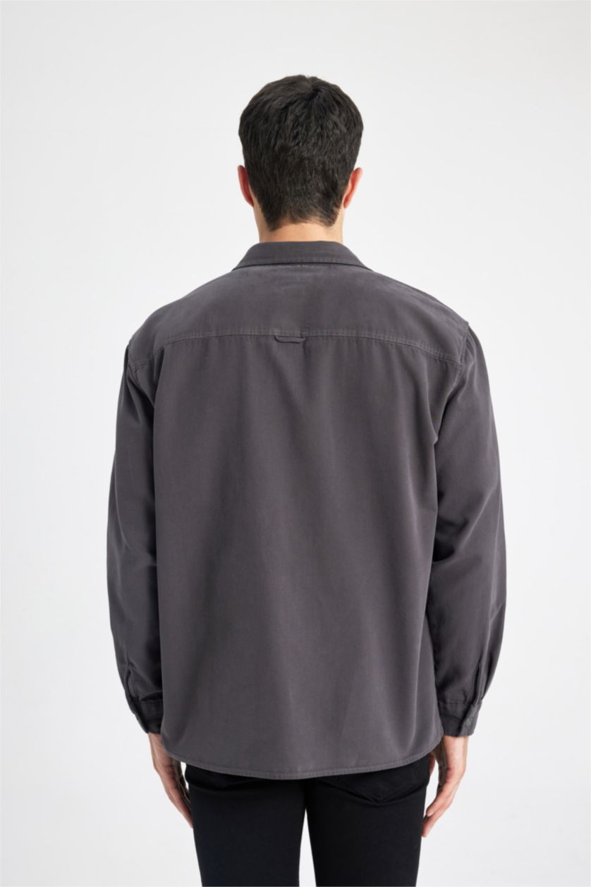 Man Anthracite Relax Fit Long Sleeve Overshirt