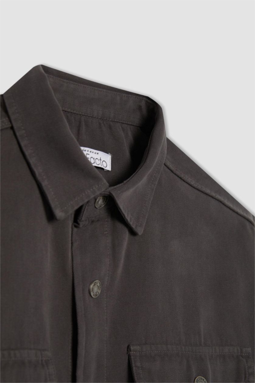 Man Anthracite Relax Fit Long Sleeve Overshirt