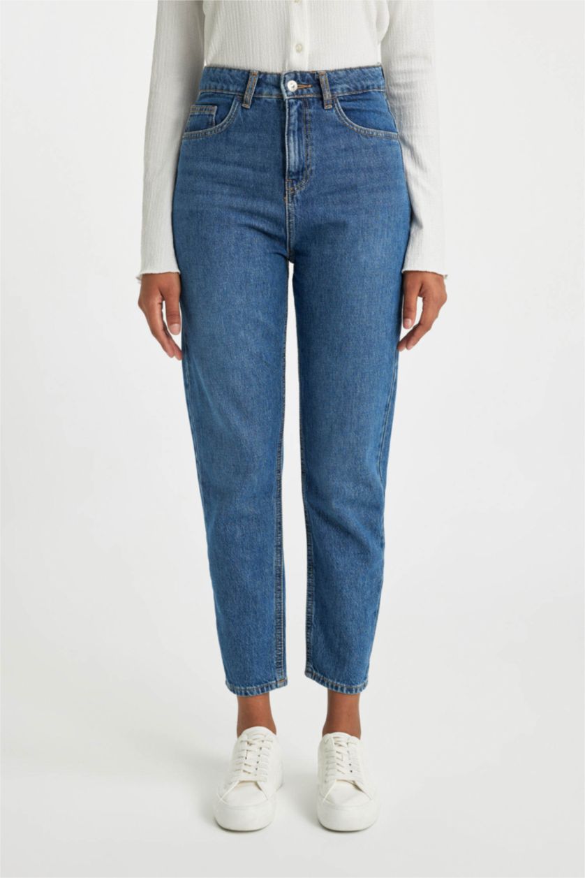 WOMAN Blue Lina Mom Fit High Waist Comfortable Fit Light Slim Leg Ankle Length Jeans