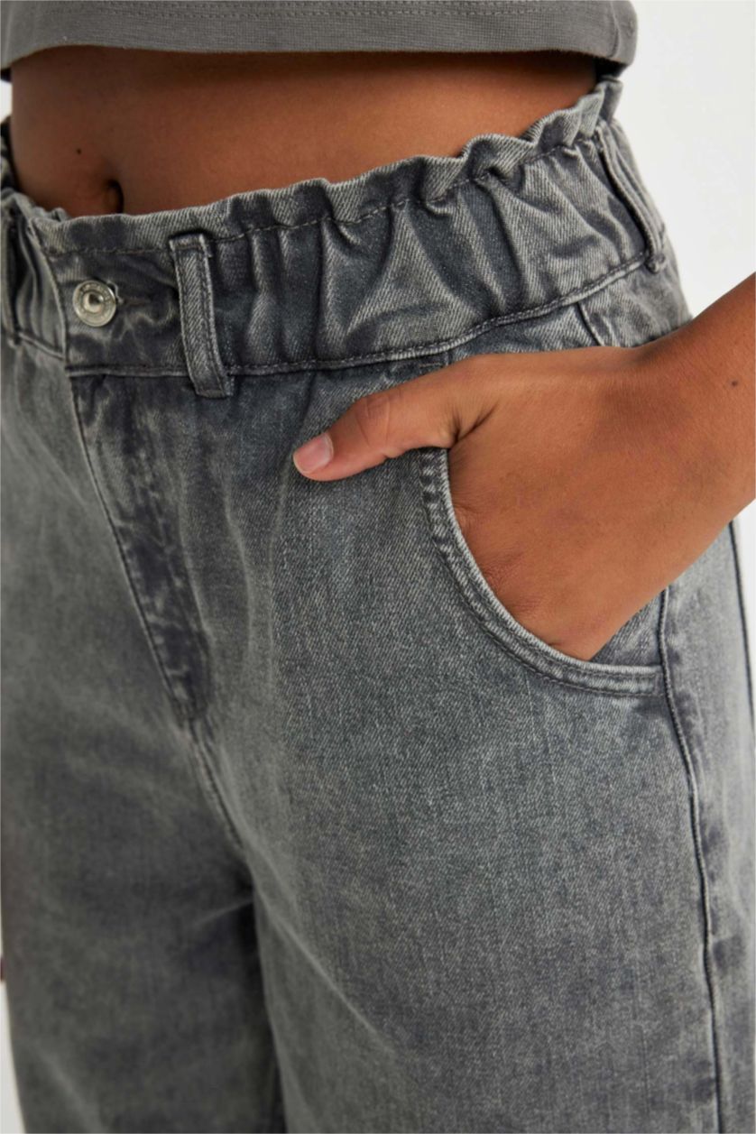 WOMAN Grey Paperbag Jean Ankle Length  Cotton Trousers