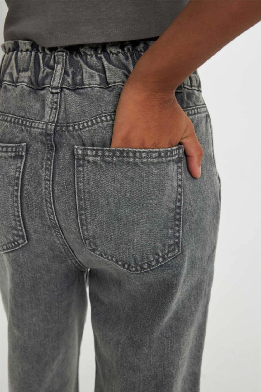 WOMAN Grey Paperbag Jean Ankle Length  Cotton Trousers