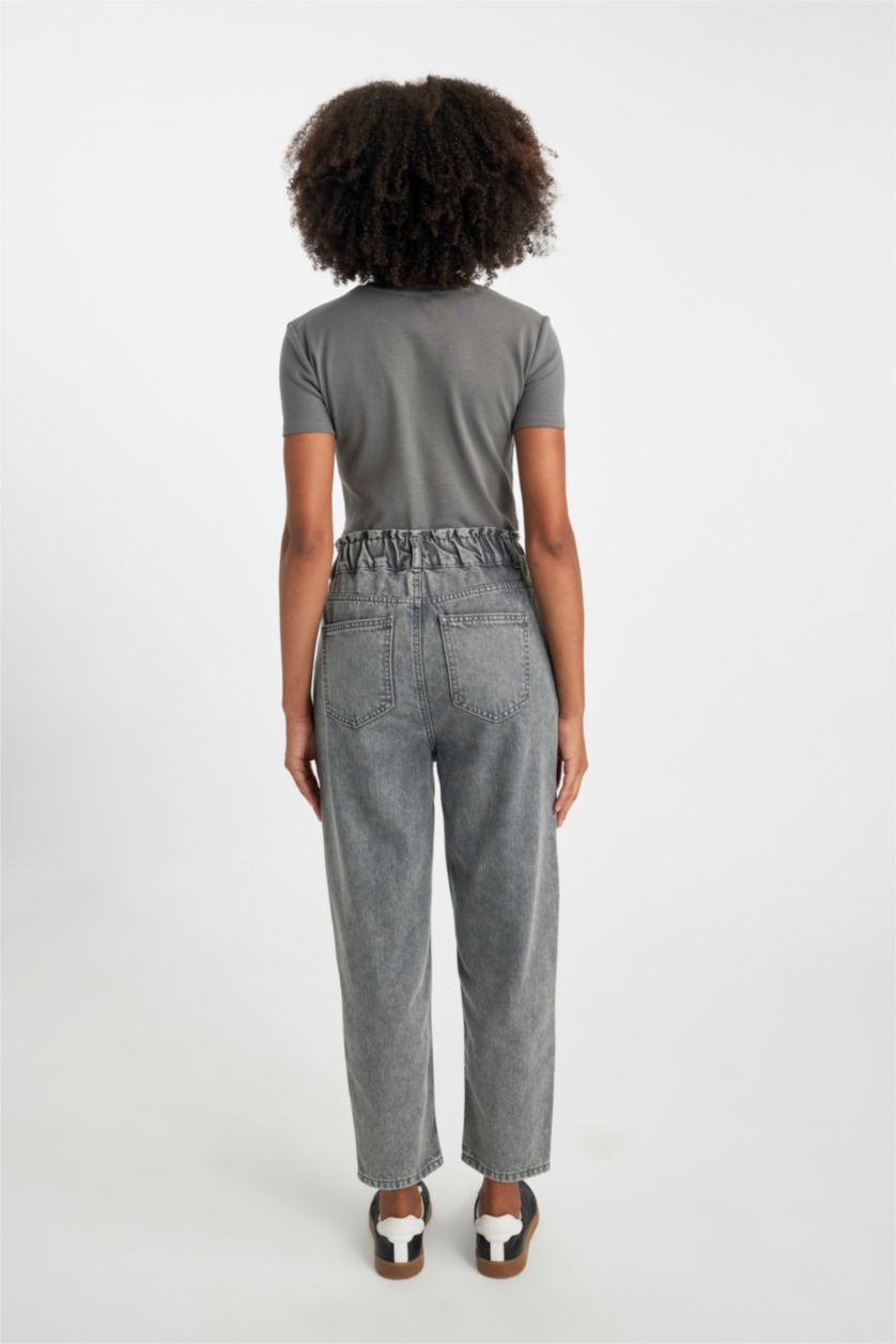 WOMAN Grey Paperbag Jean Ankle Length  Cotton Trousers