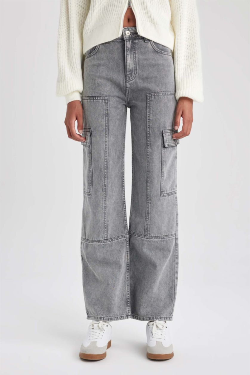 حريمي رمادي بنطلون جينز قطن طويل