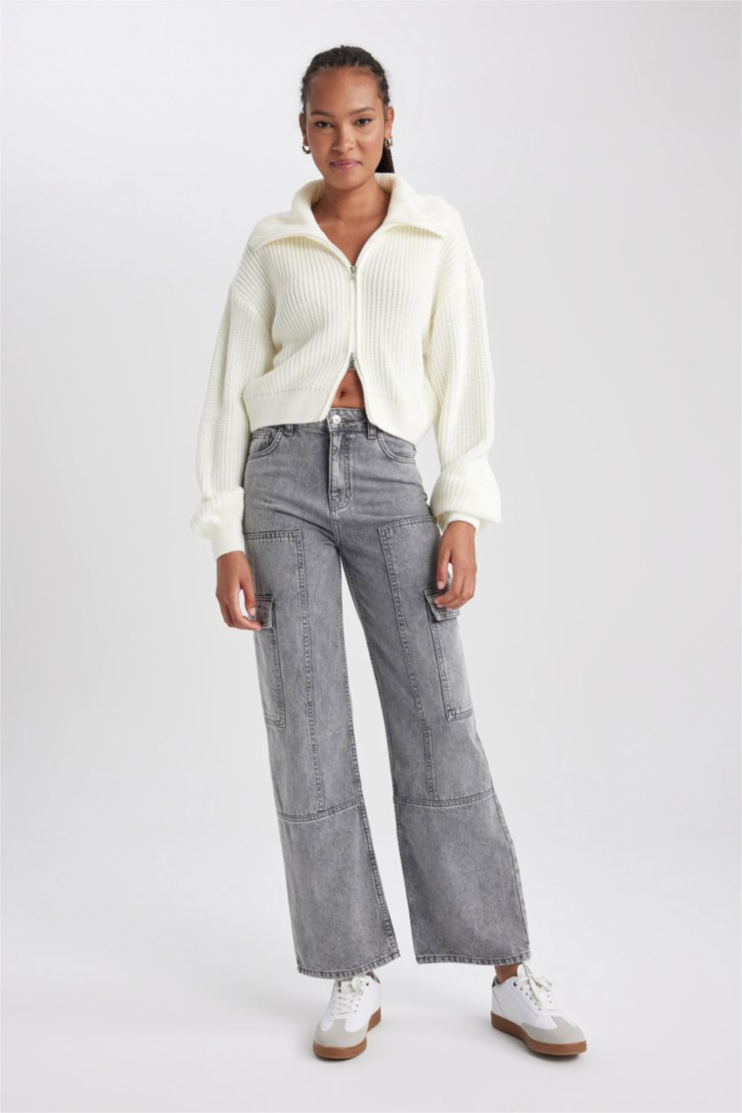 حريمي رمادي بنطلون جينز قطن طويل