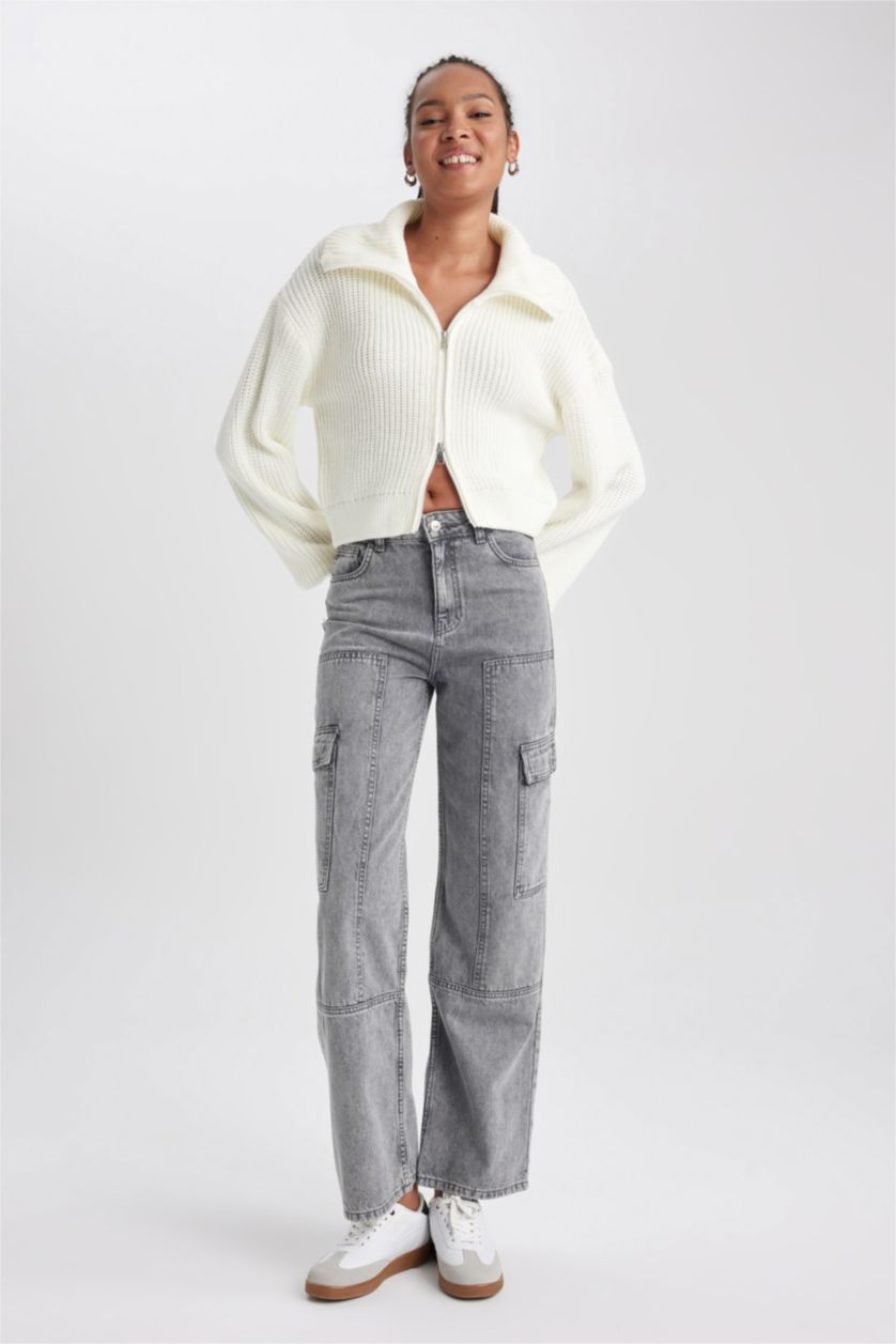 حريمي رمادي بنطلون جينز قطن طويل